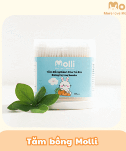 Tăm bông Molli cho bé 200, 400 cây – Tăm bông trẻ em đầu nhỏ mềm mịn an toàn Molli Baby Cotton Swabs