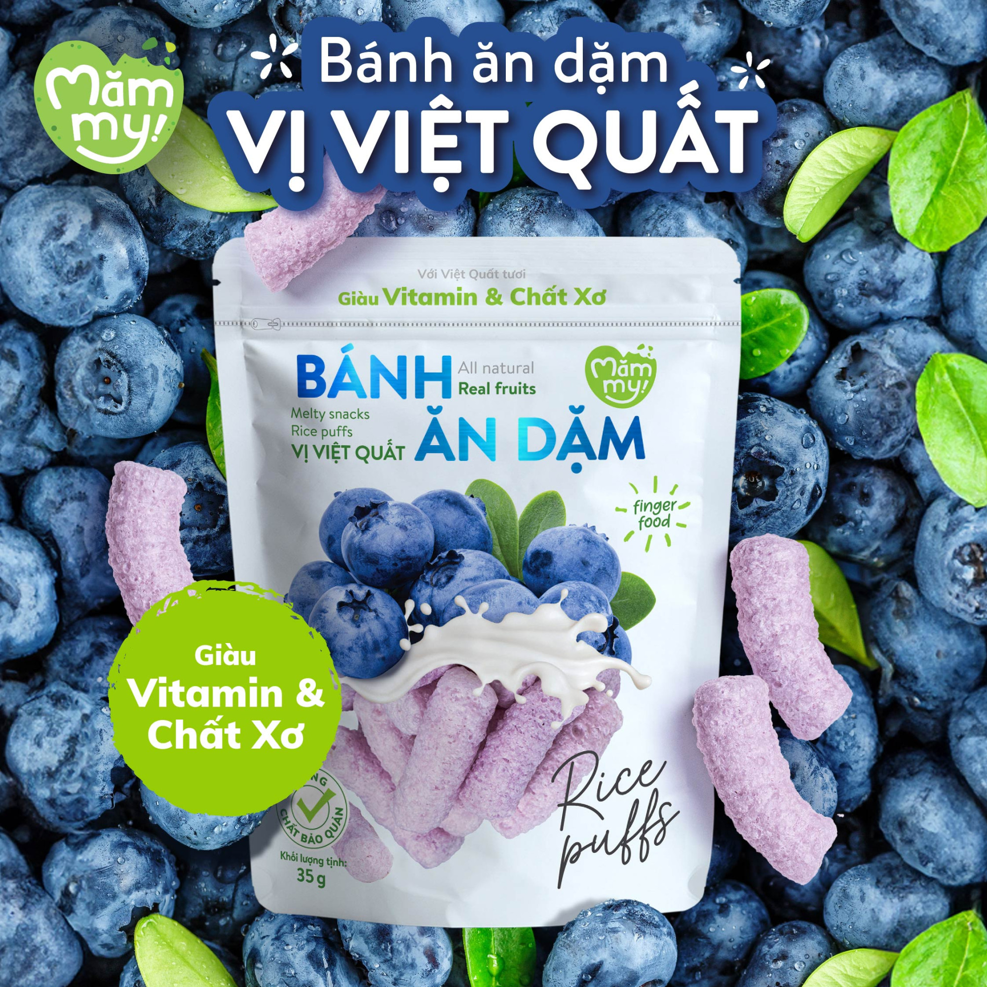 Bánh ăn dặm vị Việt Quất Mămmy – Giàu Vitamin & Chất Xơ, hỗ trợ tiêu hóa, tăng đề kháng, thơm ngon tự nhiên cho bé