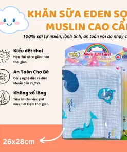 Khăn sữa Eden sợi Muslin cao cấp 26x28cm – Khăn xô cho bé mềm mịn, không xù lông, an toàn cho da nhạy cảm 8 cái/hộp