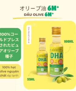 Dầu Olive DHA Cho Bé Từ 6 Tháng – Ép Lạnh 100% Tự Nhiên, Giàu Omega 3-6-9, Vitamin E & K, Hỗ Trợ Tiêu Hóa, Phát Triển Não Bộ