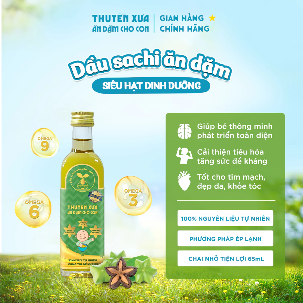 Dầu Sachi Ăn Dặm Thuyền Xưa – Ép Lạnh Nguyên Chất – Giàu Omega 3-6-9 & Vitamin E – Không Cholesterol – 65ml