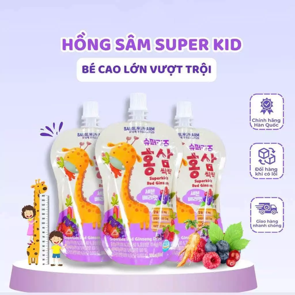 Hồng Sâm Super Kid Hàn Quốc – Nước Uống Hồng Sâm Cho Bé | Hỗ Trợ Ăn Ngon & Sức Khỏe | Dễ Uống, Vị Trái Cây Thùng 30 Túi