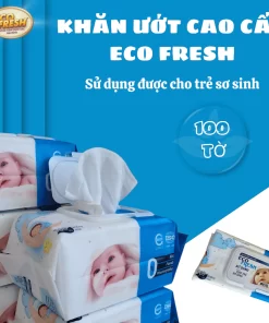 Khăn Ướt Cao Cấp ECO FRESH 100 Tờ Dành Cho Trẻ Sơ Sinh Xanh - Trắng | Mềm Mịn, Không Cồn, Không Paraben, Dịu Nhẹ An Toàn Cho Da Bé