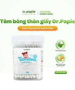 Tăm bông thân giấy Dr.Papie 100% bông tự nhiên – mềm mại, an toàn cho bé sơ sinh & trẻ nhỏ