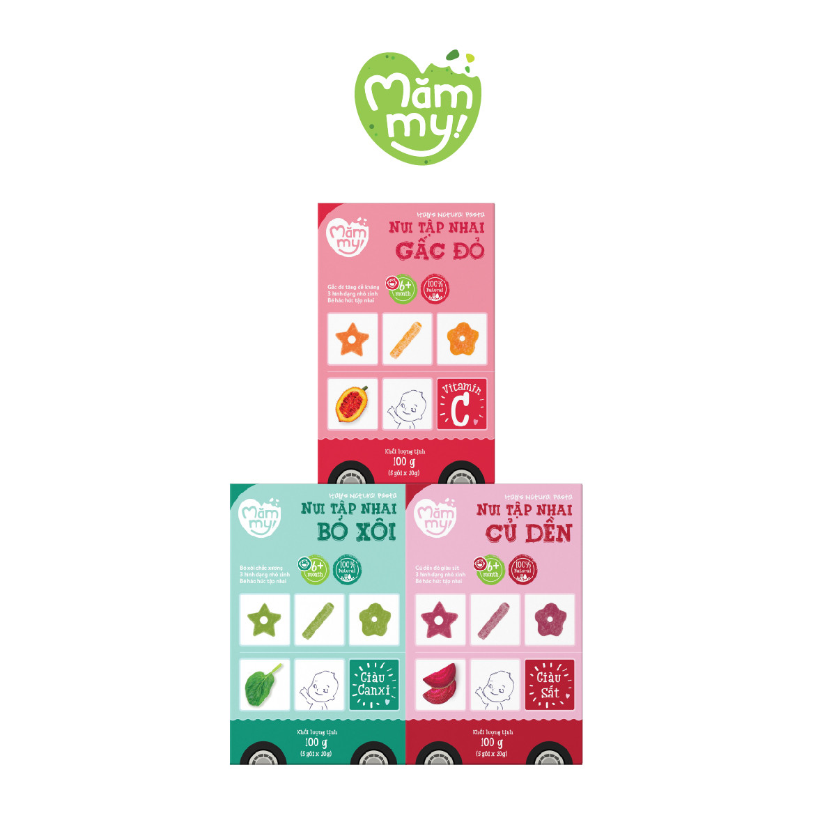 Nui Tập Nhai Mămmy Cho Bé Ăn Dặm – Bò Xôi, Gấc Đỏ, Củ Dền | Giàu Canxi Sắt Vitamin C | Không Chất Bảo Quản