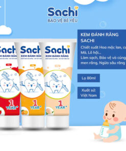 Kem Đánh Răng Trẻ Em Sachi 1+ Chiết Xuất Thiên Nhiên – An Toàn Cho Bé, Hương Dâu / Cam / Đào – Tuýp 60g