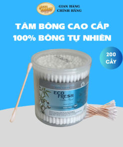 Tăm Bông ECO FRESH Cao Cấp – Thân Trúc Tự Nhiên, 100% Bông Tự Nhiên (Hộp 200 Cây)