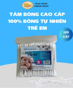 Tăm Bông ECO FRESH Trẻ Em – Cao Cấp, 100% Bông Tự Nhiên, Thân Giấy An Toàn (Hộp 100 Cây)
