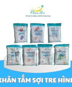 Khăn tắm sợi tre hình NatuBee 80x120cm – Mềm mịn, kháng khuẩn tự nhiên, thấm hút tốt, an toàn cho bé yêu