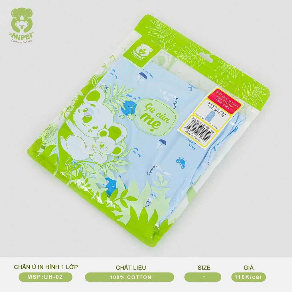 Chăn Ủ In Hình 1 Lớp Mipbi – 100% Cotton Mềm Mại, Thấm Hút Tốt, Giữ Ấm Nhẹ Nhàng Cho Bé Sơ Sinh