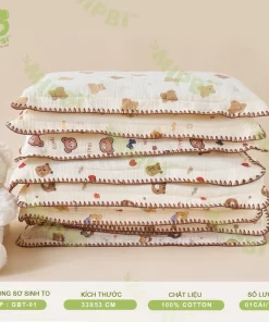 Gối Bông Sơ Sinh To MIPBI 33x53cm – 100% Cotton Mềm Mại, Thoáng Khí, Êm Ái, An Toàn Cho Bé Sơ Sinh